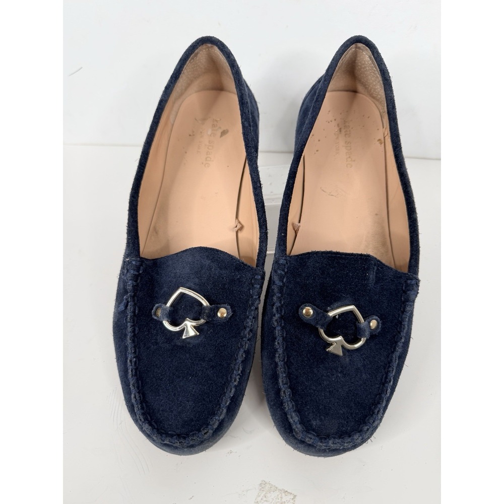 Kate Spade Blue‎ Suede Loafers Spade Charm Womens Size 8.5 Slip On Flats